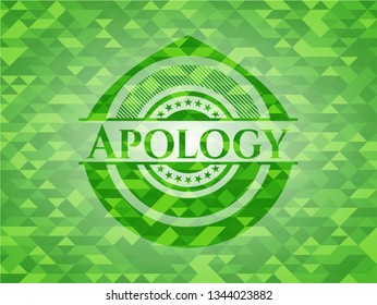 Apology green emblem with mosaic ecological style background