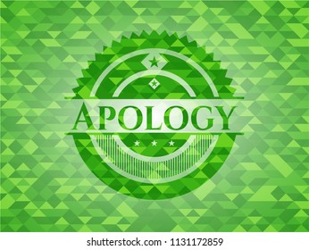 Apology green emblem with triangle mosaic background