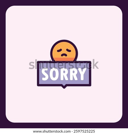 Apology message icon with sad face indicating regret and remorse mood