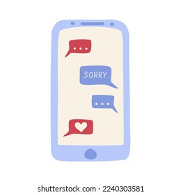 Apology messages on mobile phone. vector illustration