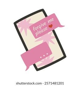 Apology messages on mobile phone. Flat vector illustration isolated on white background.