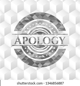 Apology realistic grey emblem with cube white background