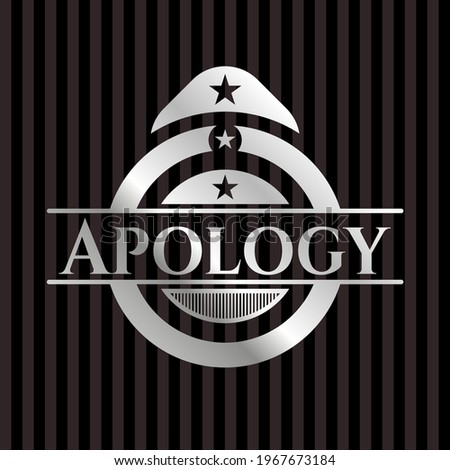 Apology silvery shiny emblem. Vector Illustration. Mosaic. 