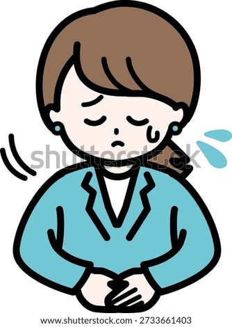 Apology; Trust; System Error; Sincerity; Blue; Troubleshooting; Digital Transition; IT Promotion; Female Staff; Bank; Corporate; Business; We apologize; Mistake; Vector; Simple; Line Art; Office Work; Explanation; Pose; Guidance; System