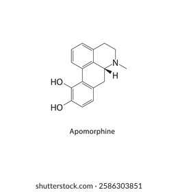 Apomorphine skeletal structure.Dopamine agonist compound schematic illustration. Simple diagram, chemical formula.