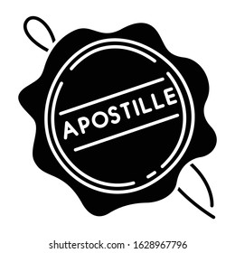 Apostille Wax Seal Black Glyph Icon. Notary Services Stamp. Legalization. Notarization. Notarized Document. Validation, Confirmation. Silhouette Symbol On White Space. Vector Isolated Illustration