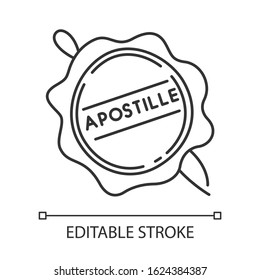 Apostille Wax Seal Pixel Perfect Linear Icon. Notary Services Stamp. Legalization. Validation. Thin Line Customizable Illustration. Contour Symbol. Vector Isolated Outline Drawing. Editable Stroke