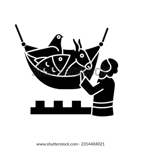 Apostle Peter vision black glyph icon. Sheet with unclean animals lowered from heaven. God give sign. Bible narratives. Silhouette symbol on white space. Solid pictogram. Vector isolated illustration