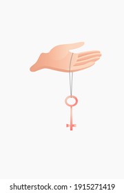 The Apostle Peter's hand holding a key  of the heaven kingdom on the white background. 