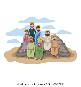 apostles group of Jesus with halo in the rock character