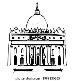 Apostolic Palace, Vatican Palace, Rome, Italy, Europe, residence of the pope, palace, catholic church, famous tourist sight and attraction, vector, illustration