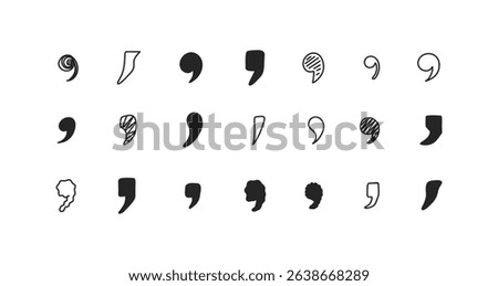 Apostrophe symbol vector illustration. Double Comma Signs of Quote Icons, Quotation Signs, Punctuation Symbol of Speech, Quote mark, Set of Quotation Mark Line and Silhouette Icon