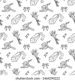 Apothecary alchemy magic craft seamless pattern, black and white, vector