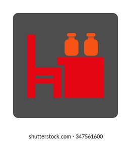 Apothecary Dataset vector icon. Style is flat rounded square silver button with red symbol, white background.