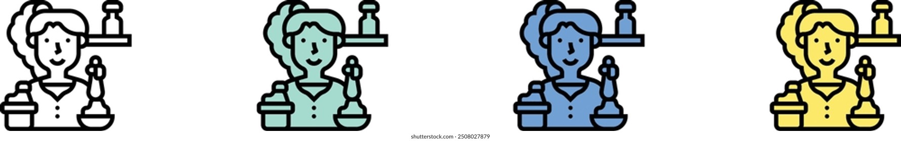 apothecary icon. Outline, Green, Blue and Yellow Style Design Isolated On White Background
