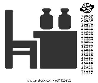 Apothecary Table icon with black bonus people clip art. Apothecary Table vector illustration style is a flat gray iconic symbol for web design, app user interfaces.