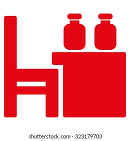 Apothecary Table vector icon. Style is flat symbol, red color, rounded angles, white background.