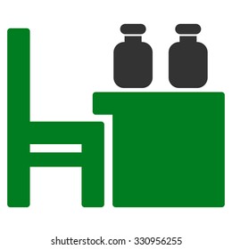 Apothecary Table vector icon. Style is bicolor flat symbol, green and gray colors, rounded angles, white background.