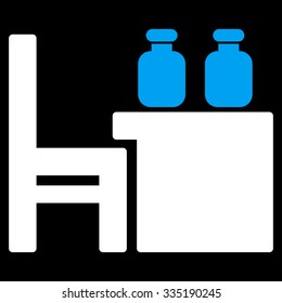 Apothecary Table vector icon. Style is bicolor flat symbol, blue and white colors, rounded angles, black background.