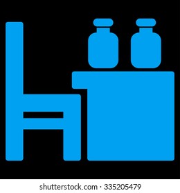Apothecary Table vector icon. Style is flat symbol, blue color, rounded angles, black background.