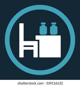 Apothecary Table vector icon. Style is bicolor flat rounded symbol, blue and white colors, rounded angles, dark blue background.