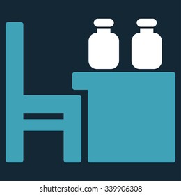 Apothecary Table vector icon. Style is bicolor flat symbol, blue and white colors, rounded angles, dark blue background.