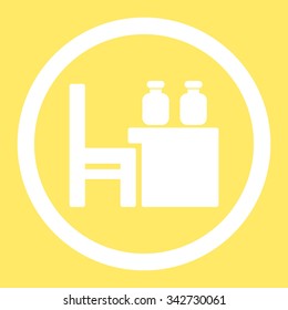 Apothecary Table vector icon. Style is flat rounded symbol, white color, rounded angles, yellow background.