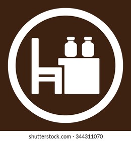 Apothecary Table vector icon. Style is flat rounded symbol, white color, rounded angles, brown background.