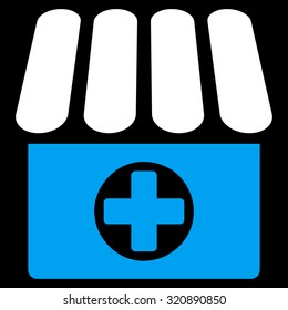 Apothecary vector icon. Blue and white colors, rounded angles, black background.