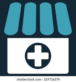 Apothecary vector icon. Style is bicolor flat symbol, blue and white colors, rounded angles, dark blue background.