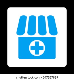 Apothecary vector icon. Style is flat rounded square button, blue and white colors, black background.