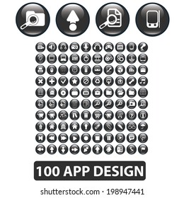 aplicación, aplicación, móvil, botones de teléfono, iconos, conjunto de señales, vector