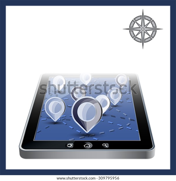 App - Application\
Navigation road map background in modern flat screen gadget\
 Route\
and location concept