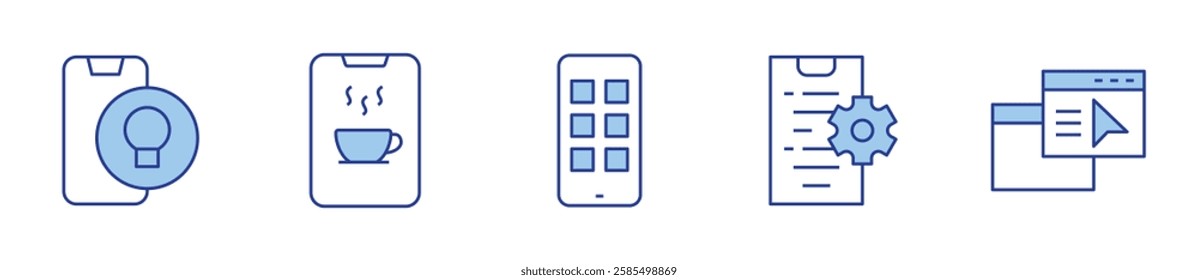 app, apps, coding, tips. Application Icon vector illustration. Line Duotone style. Editable stroke.