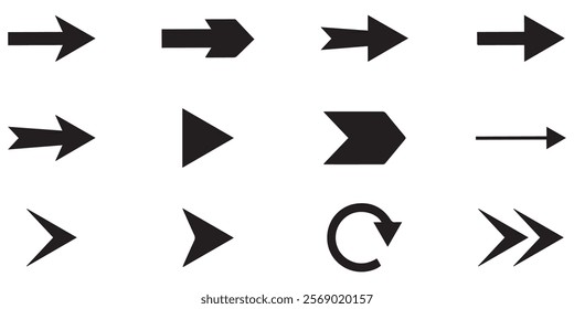 app arrow icon sign symbol set. arrowhead black button. digital click down left right up flat design. indicator forward direction. 