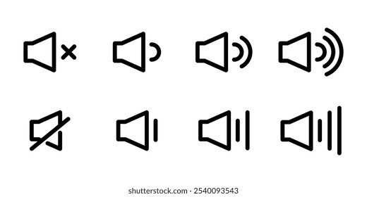 Elemento de diseño de control de Botón negro de barra de audio App. Interfaz alta y baja. Altavoz. icono multimedia del megáfono. reproductor de música. panel de silencio. icono de volumen. reproductor de música. tecnología de sonido.