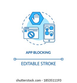 App blocking concept icon. Parental control element idea thin line illustration. Parental control software. Blacklist. Restriction. Vector isolated outline RGB color drawing. Editable stroke