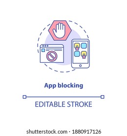 App blocking concept icon. Parental control element idea thin line illustration. Block access. Limit specific apps. Blacklist. Restriction. Vector isolated outline RGB color drawing. Editable stroke
