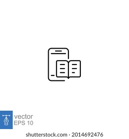 App, book, digital, ebook, literature, online, icon. Online library store symbol. E-book reader. Open book in mobile phone for learning media Vector illustration. Design on white background. EPS 10