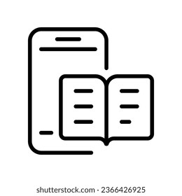 App, book, digital, ebook, literature, online, icon. Online library store symbol. E-book reader. Open book in mobile phone for learning media Vector illustration. Design on white background. EPS 10