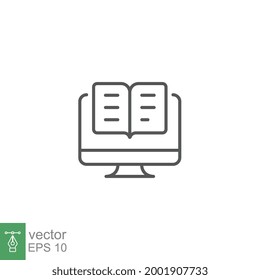 App, book, digital, ebook, monitor, online, icon. Online book library store symbol. E-book reader. Open book in monitor screen for learning media Vector illustration Design on white background. EPS 10