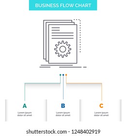 App, build, developer, program, script Business Flow Chart Design with 3 Steps. Line Icon For Presentation Background Template Place for text