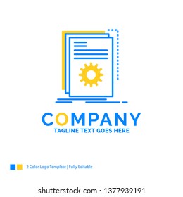 App, build, developer, program, script Blue Yellow Business Logo template. Creative Design Template Place for Tagline.