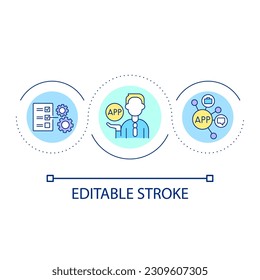 App for business communication and planning loop concept icon. Digital corporate network. Technology abstract idea thin line illustration. Isolated outline drawing. Editable stroke. Arial font used