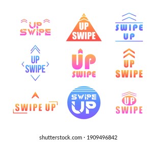 App button design, move story, drag and scroll swipe up. Swipe up, set of buttons for social media. Instagram style. Arrow up logo for blogger. Vector illustration, eps 10.