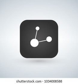 App button with share symbol sign. Black rounded square shape with black shadow on white background. Vector illustration.