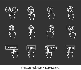 App buttons chalk icons set. Click. Social media interface. Webpage navigation. Isolated vector chalkboard illustrations