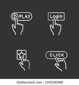 App Buttons Chalk Icons Set. Click. Play, Login, Add To Favorite. Isolated Vector Chalkboard Illustrations