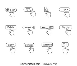 App buttons linear icons set. Click. Social media interface. Webpage navigation. Thin line contour symbols. Isolated vector outline illustrations. Editable stroke