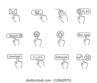 App buttons linear icons set. Click. Social media interface. Webpage navigation. Thin line contour symbols. Isolated vector outline illustrations. Editable stroke